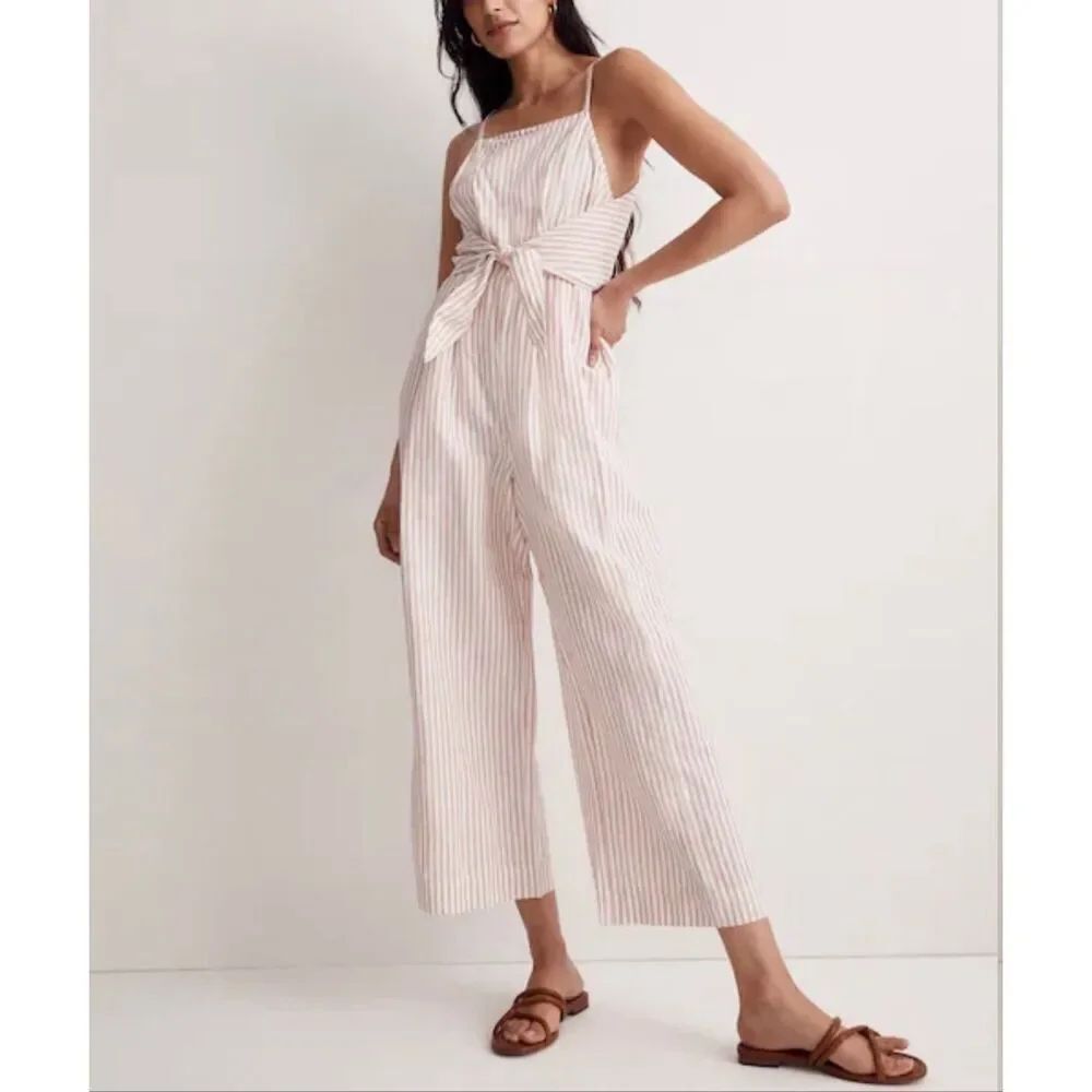 Madewell Tie-Waist Crop Wide-Leg Jumpsuit in Stripe | White and Red in 2
